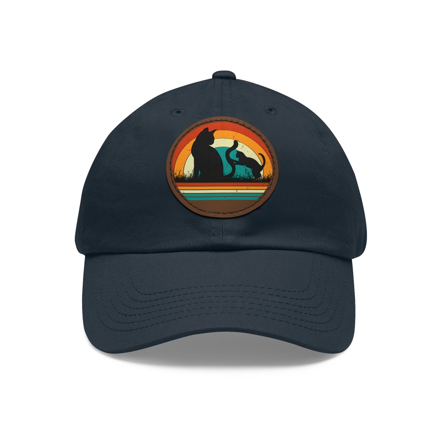 Cats and Sunset Dad Hat - Vintage Leather Patch Cap