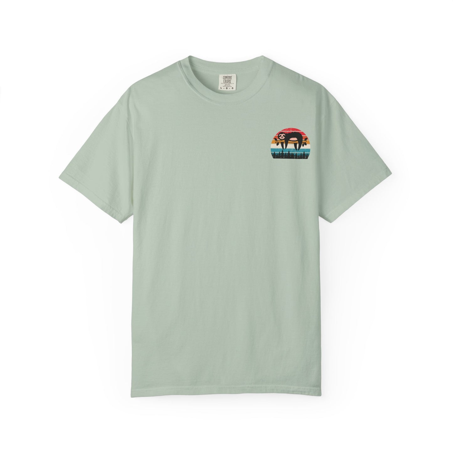 Chill Vibes Unisex Garment-Dyed T-Shirt - Retro Sloth & Sunset Design