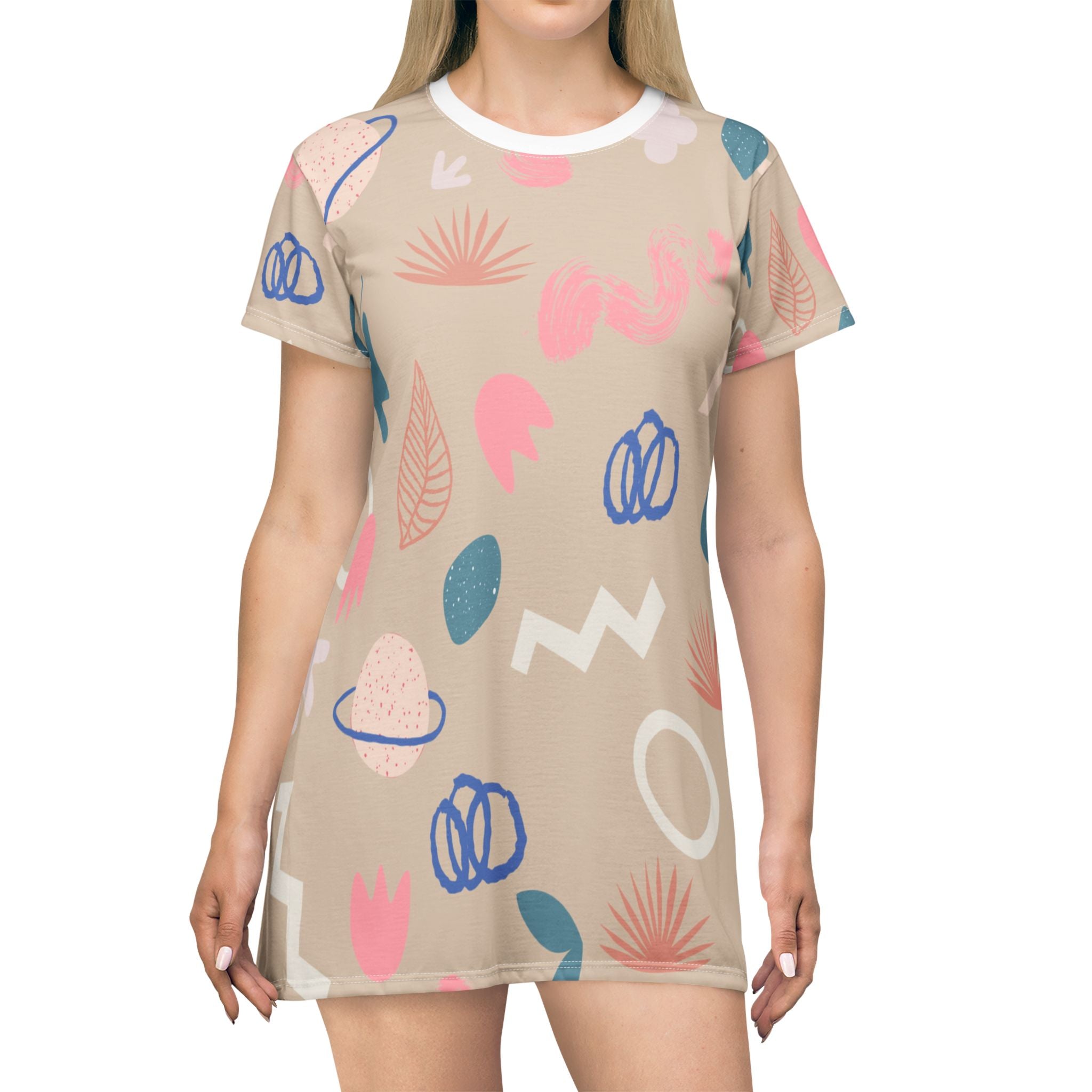 Fun Casual T-Shirt Dress with Whimsical Patterns