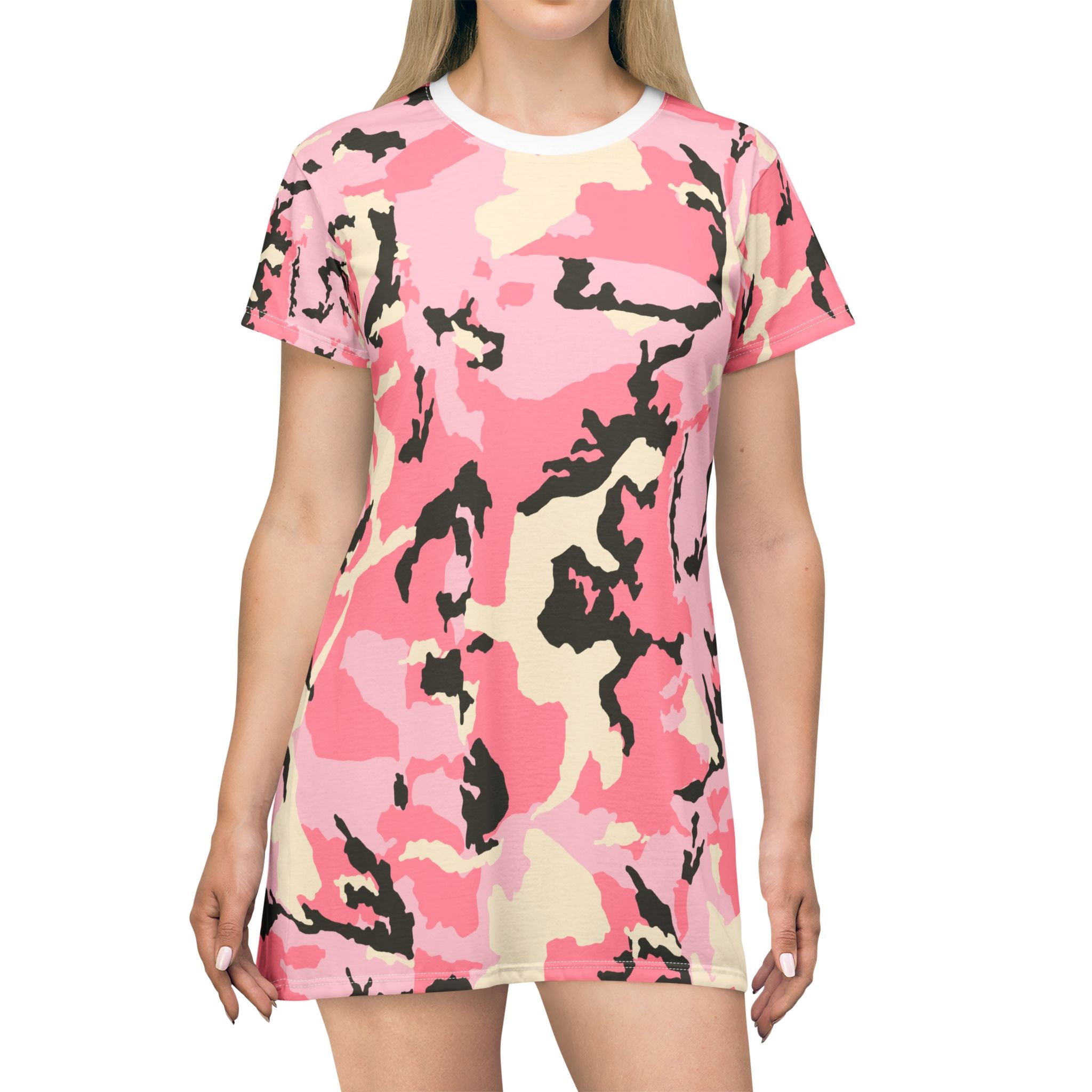 Trendy Pink Camouflage T-Shirt Dress for Casual Chic Style