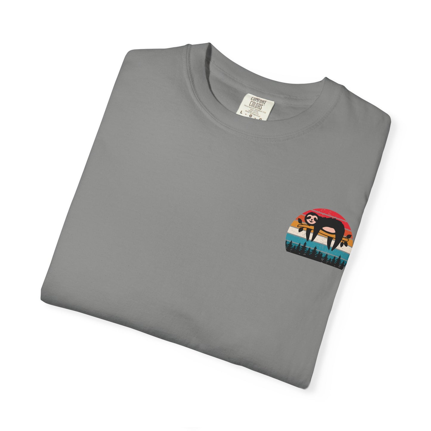 Chill Vibes Unisex Garment-Dyed T-Shirt - Retro Sloth & Sunset Design