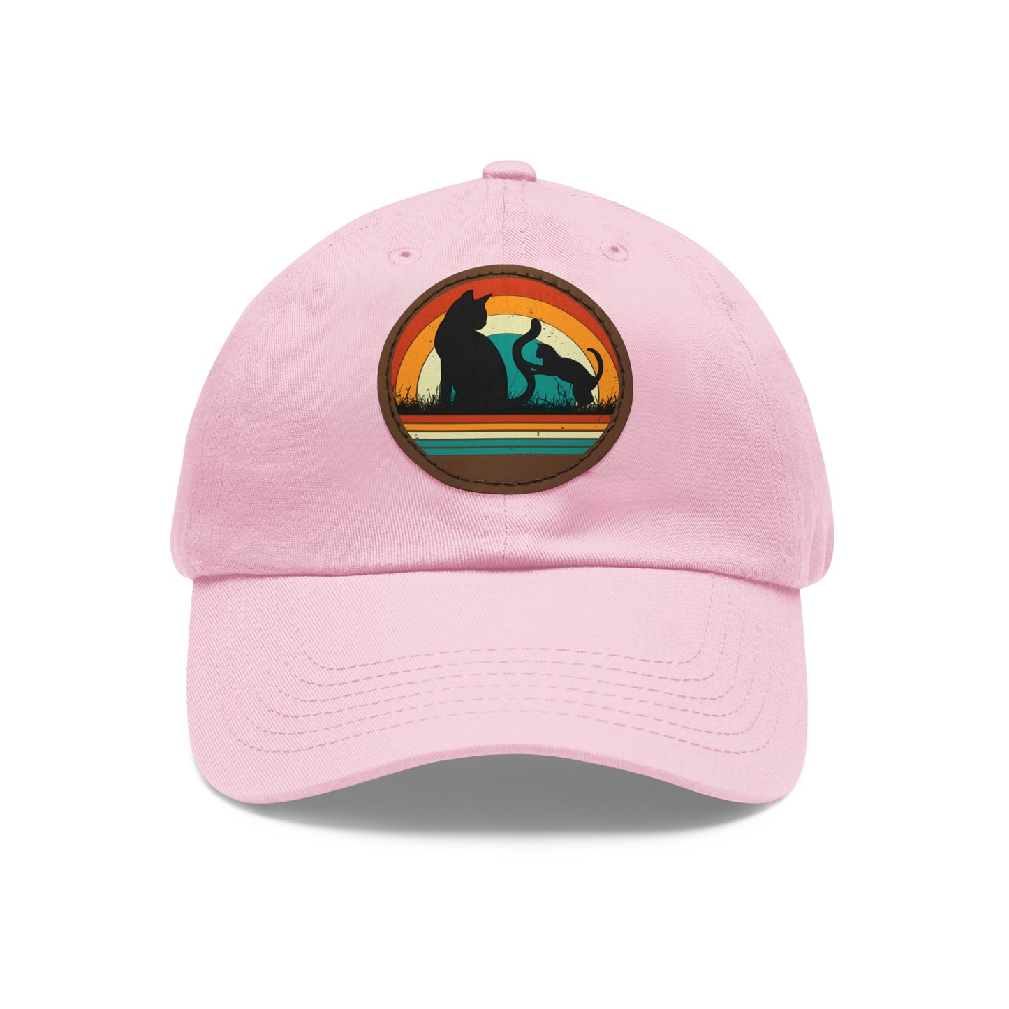 Cats and Sunset Dad Hat - Vintage Leather Patch Cap