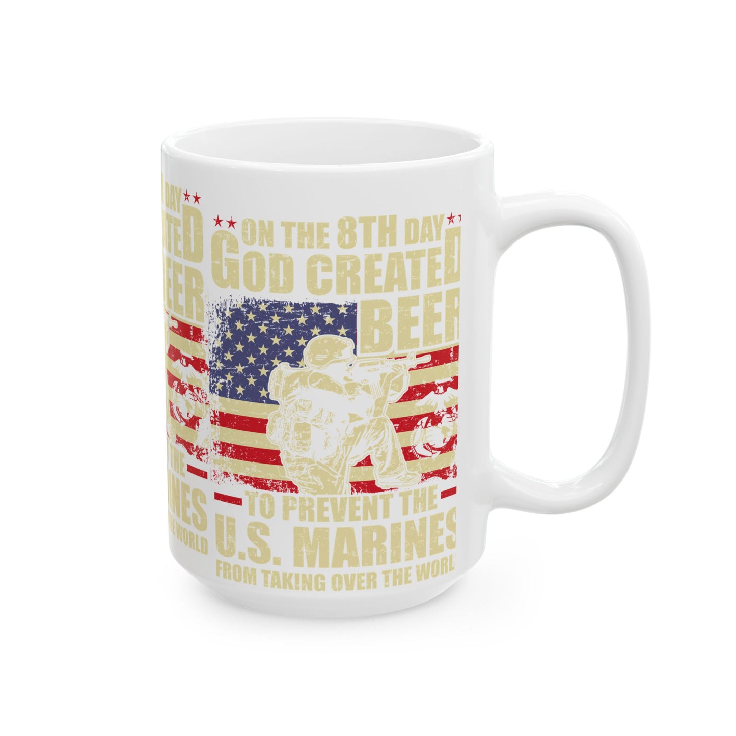 Ceramic Mug, God Created Beer Design, US Marines Gift, Independence Day, Military Coffee Cup