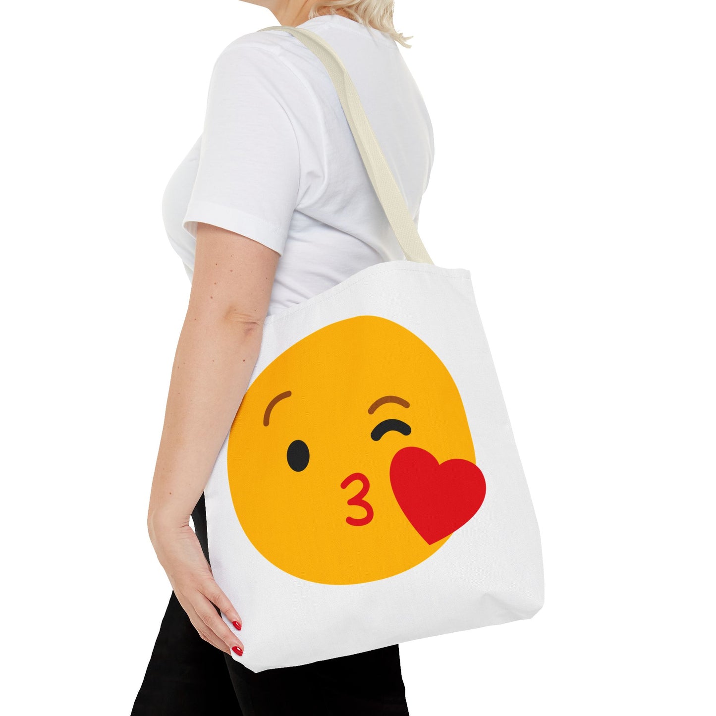 Emoji Kiss Tote Bag, Cute Gift for Friends, Love & Friendship, Reusable Shopping, Fun Casual Bag, Holiday Gifts