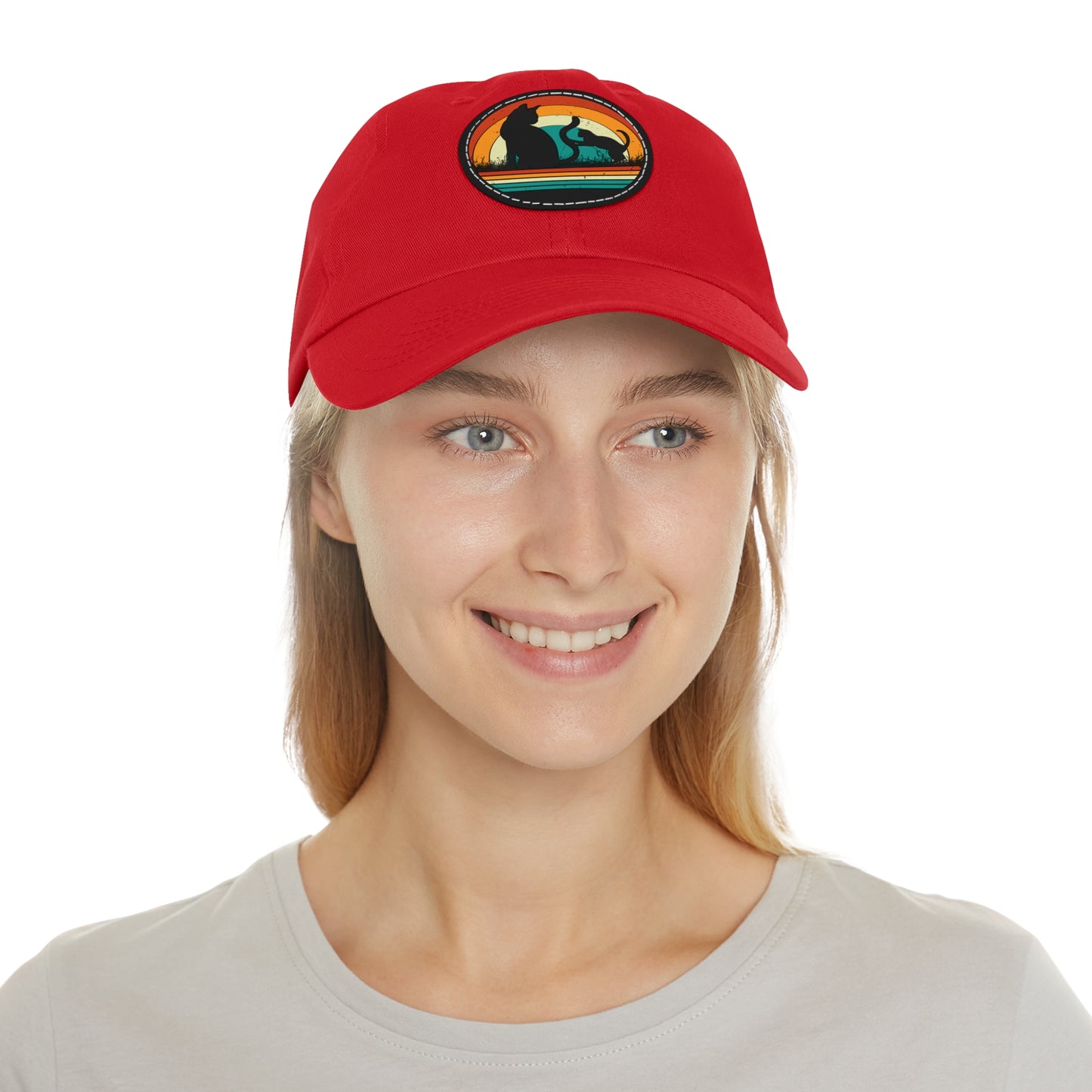 Cats and Sunset Dad Hat - Vintage Leather Patch Cap