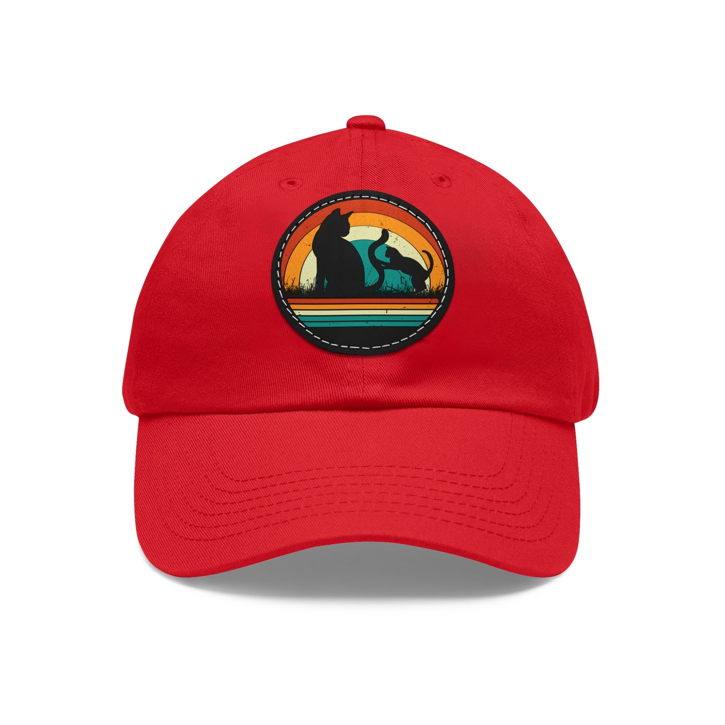 Cats and Sunset Dad Hat - Vintage Leather Patch Cap