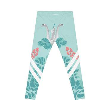 Stylish Floral Leggings with Swans - Women's Casual Activewear
