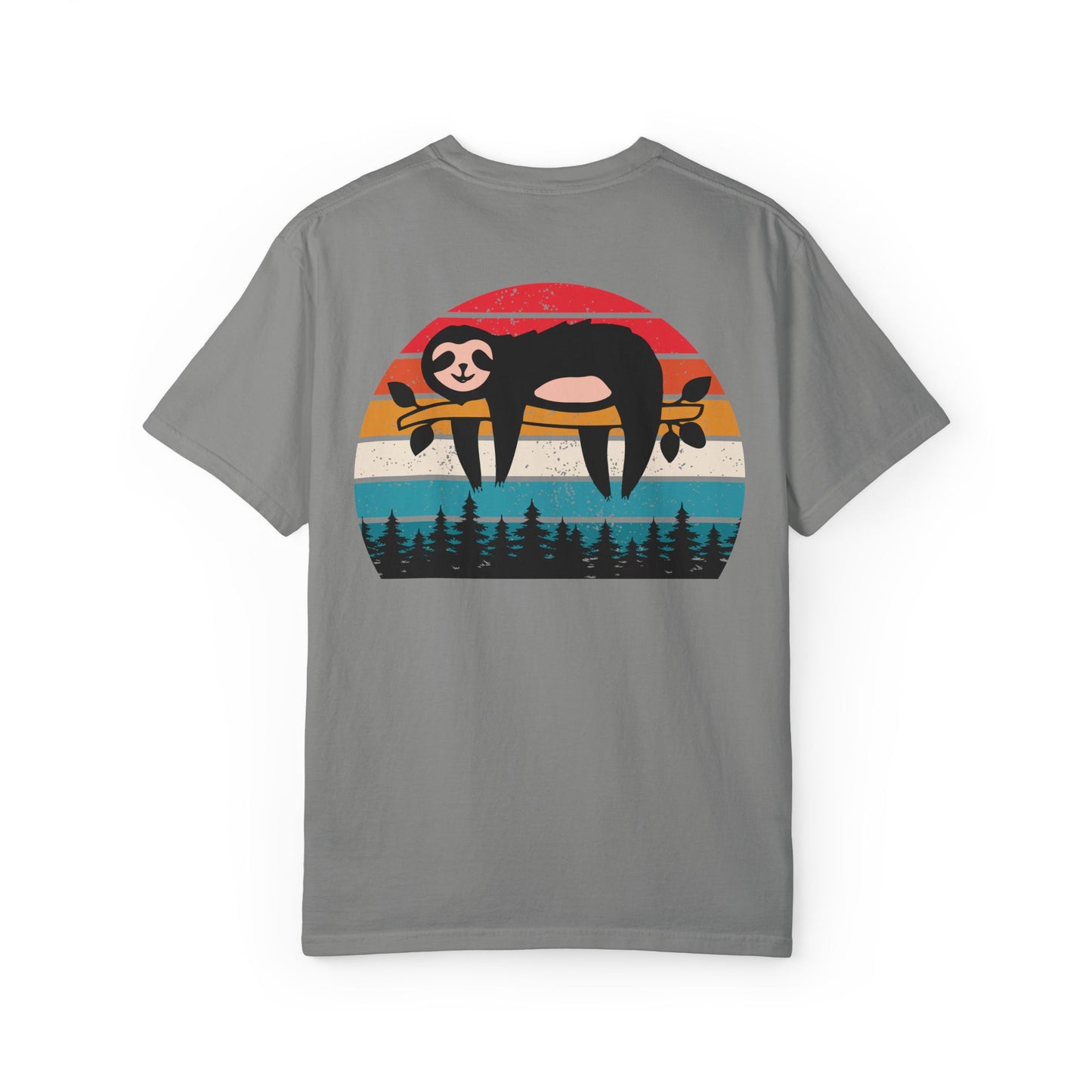 Chill Vibes Unisex Garment-Dyed T-Shirt - Retro Sloth & Sunset Design