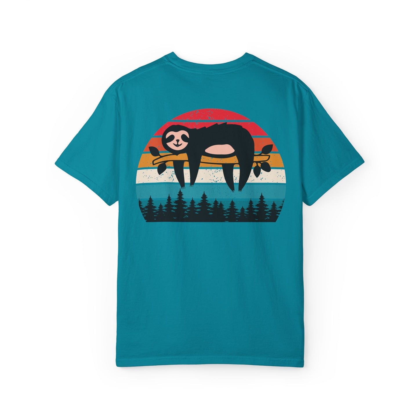 Chill Vibes Unisex Garment-Dyed T-Shirt - Retro Sloth & Sunset Design