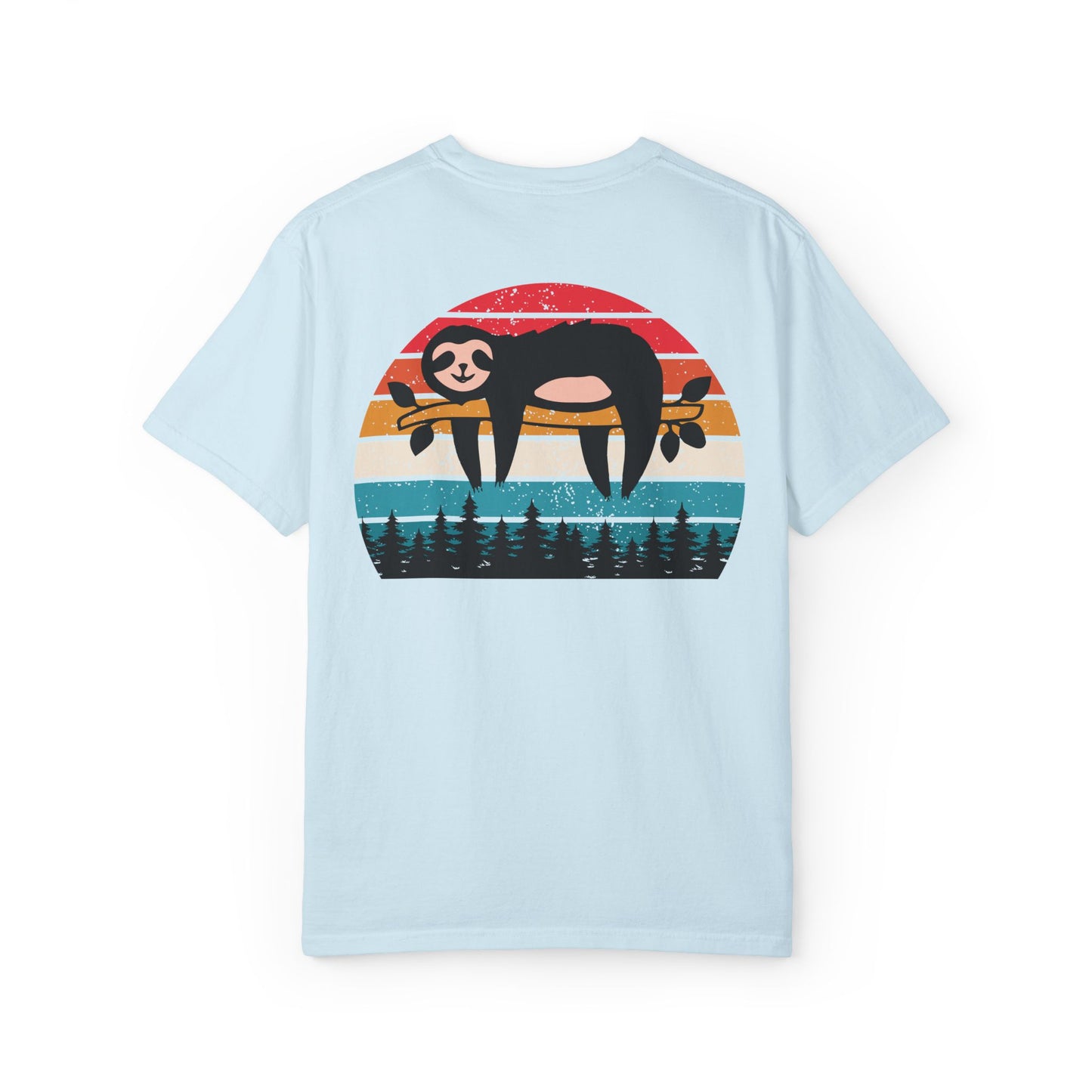 Chill Vibes Unisex Garment-Dyed T-Shirt - Retro Sloth & Sunset Design