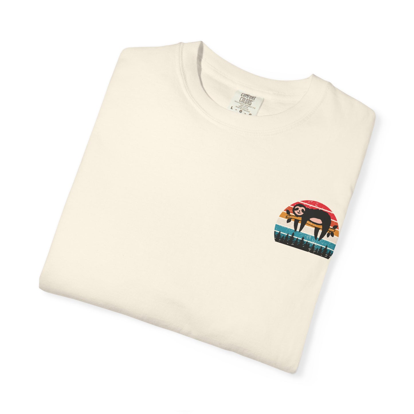 Chill Vibes Unisex Garment-Dyed T-Shirt - Retro Sloth & Sunset Design