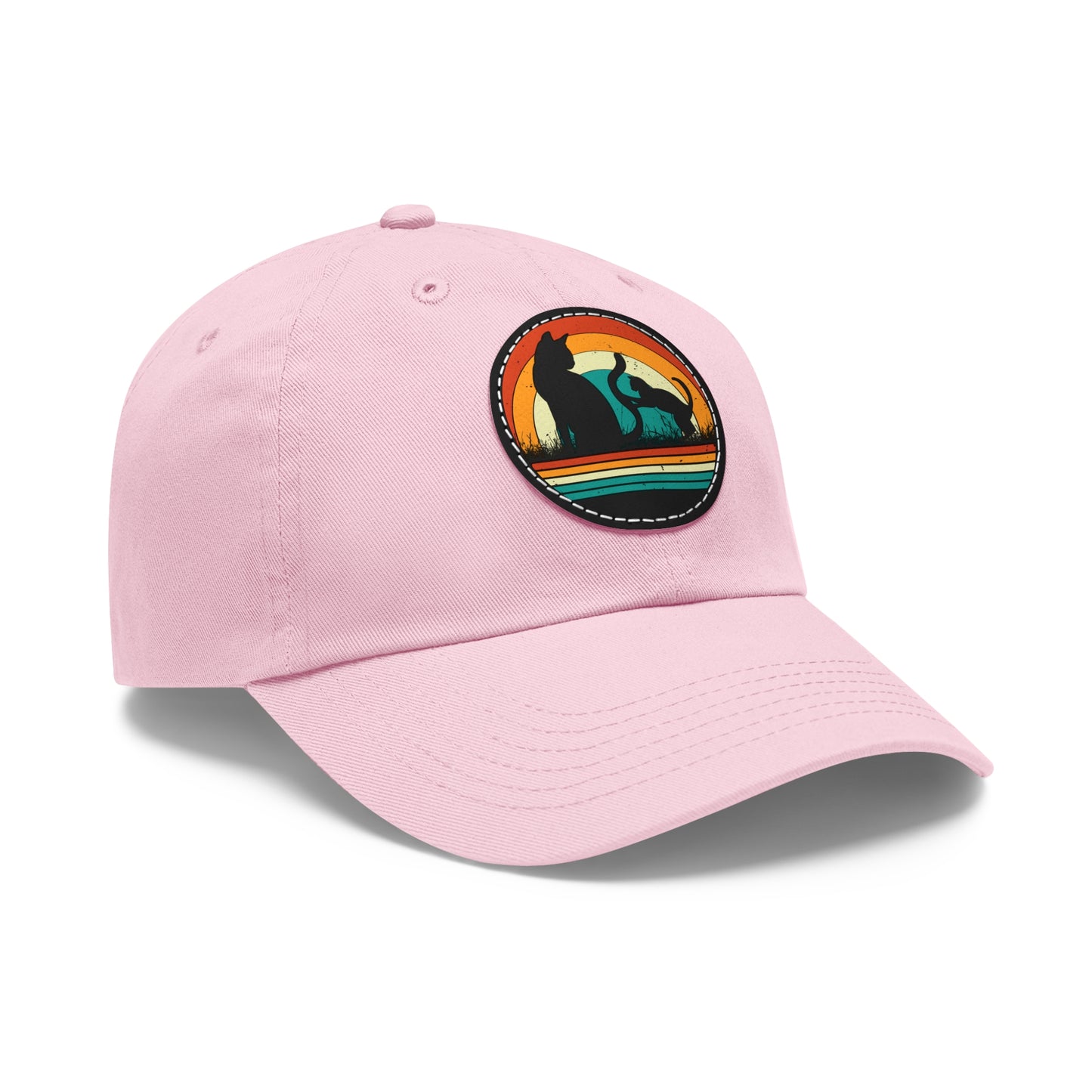 Cats and Sunset Dad Hat - Vintage Leather Patch Cap