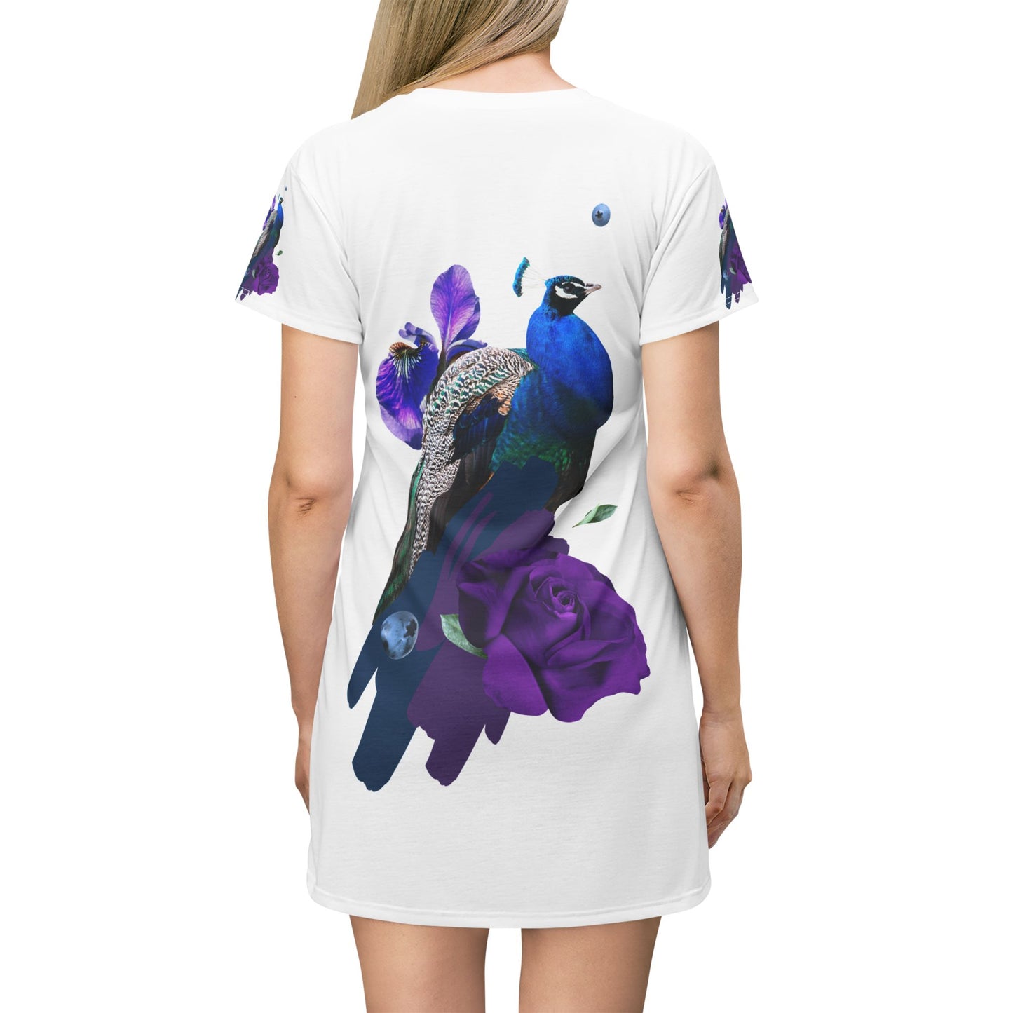 Elegant Peacock Floral T-Shirt Dress, Bohemian Style Dress, Summer Fashion, Casual Wear, Gift for Her, Festival Outfit