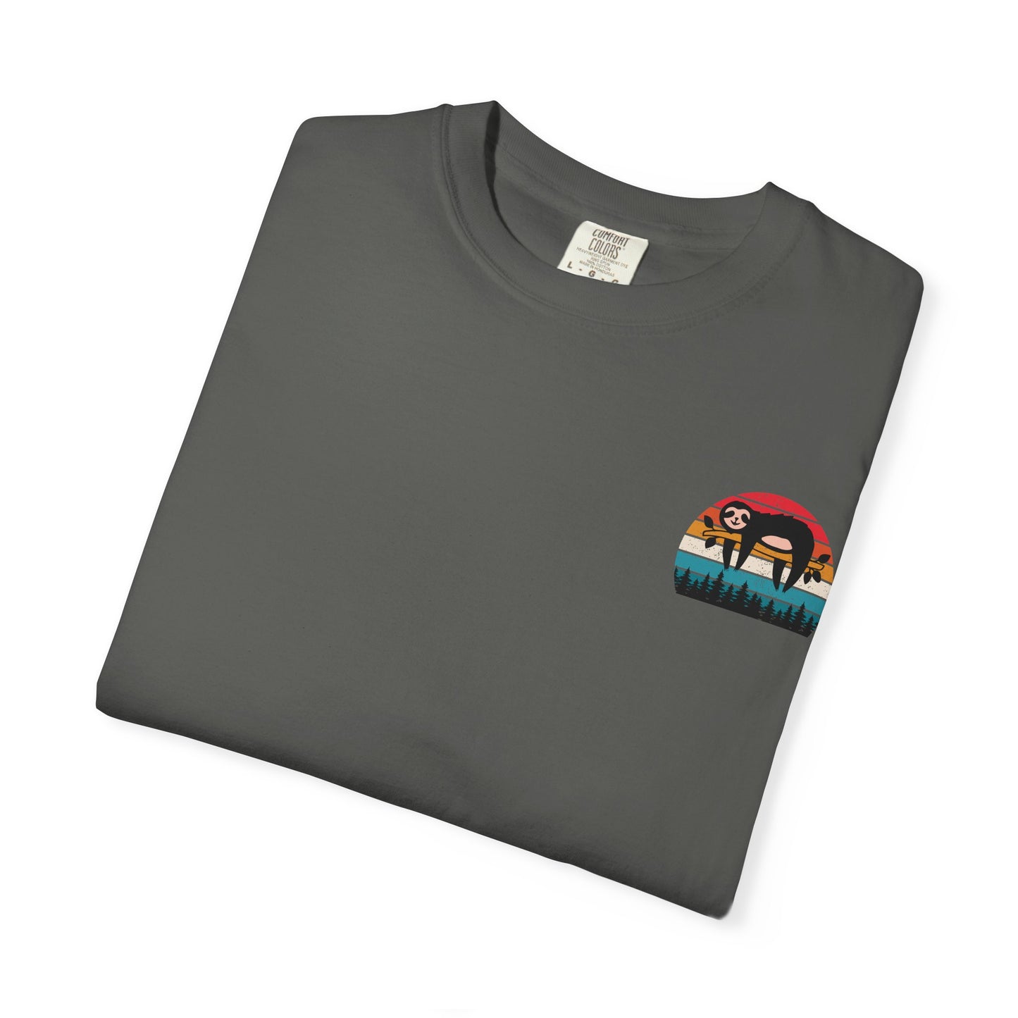 Chill Vibes Unisex Garment-Dyed T-Shirt - Retro Sloth & Sunset Design