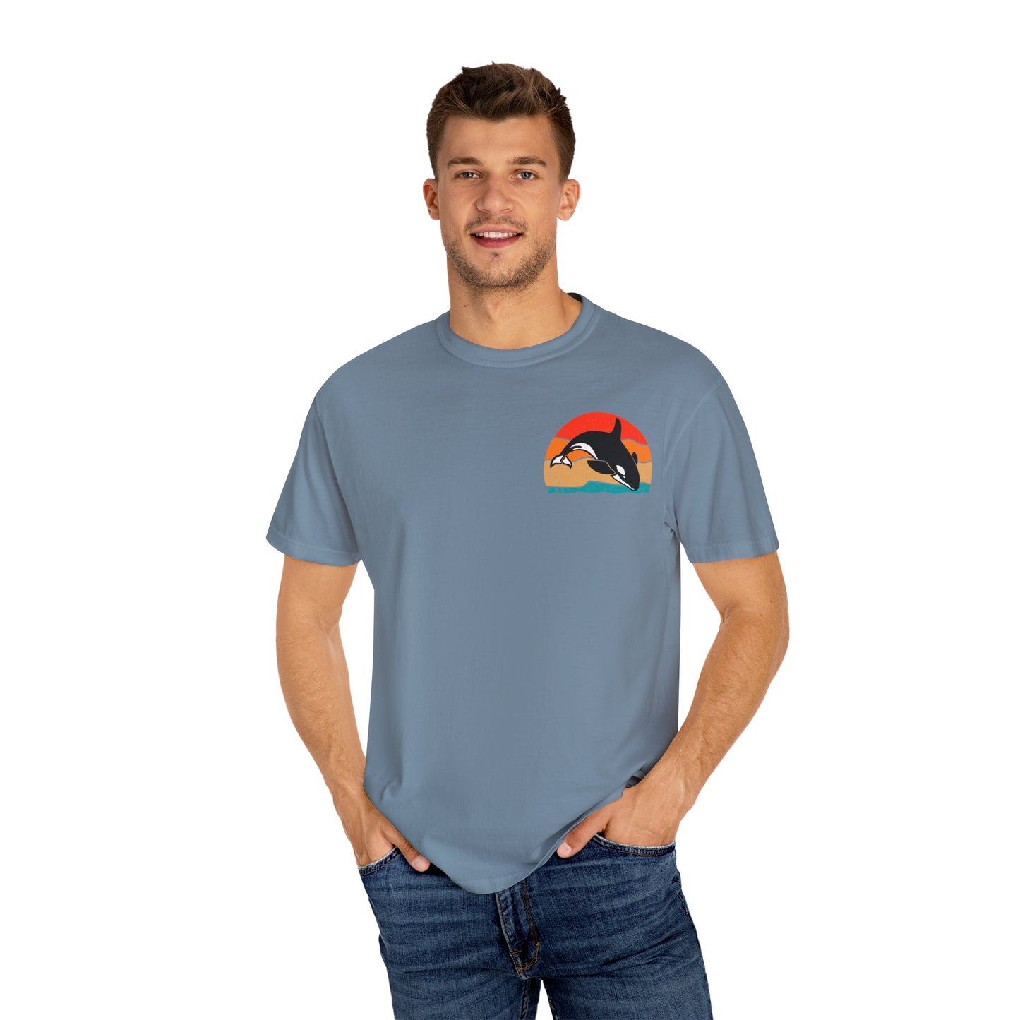 Ocean Sunset Orca Unisex T-Shirt - Relaxed, Vibrant Beach Vibes