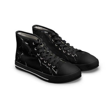 Women's High Top Sneakers - Stylish Black Marble Design