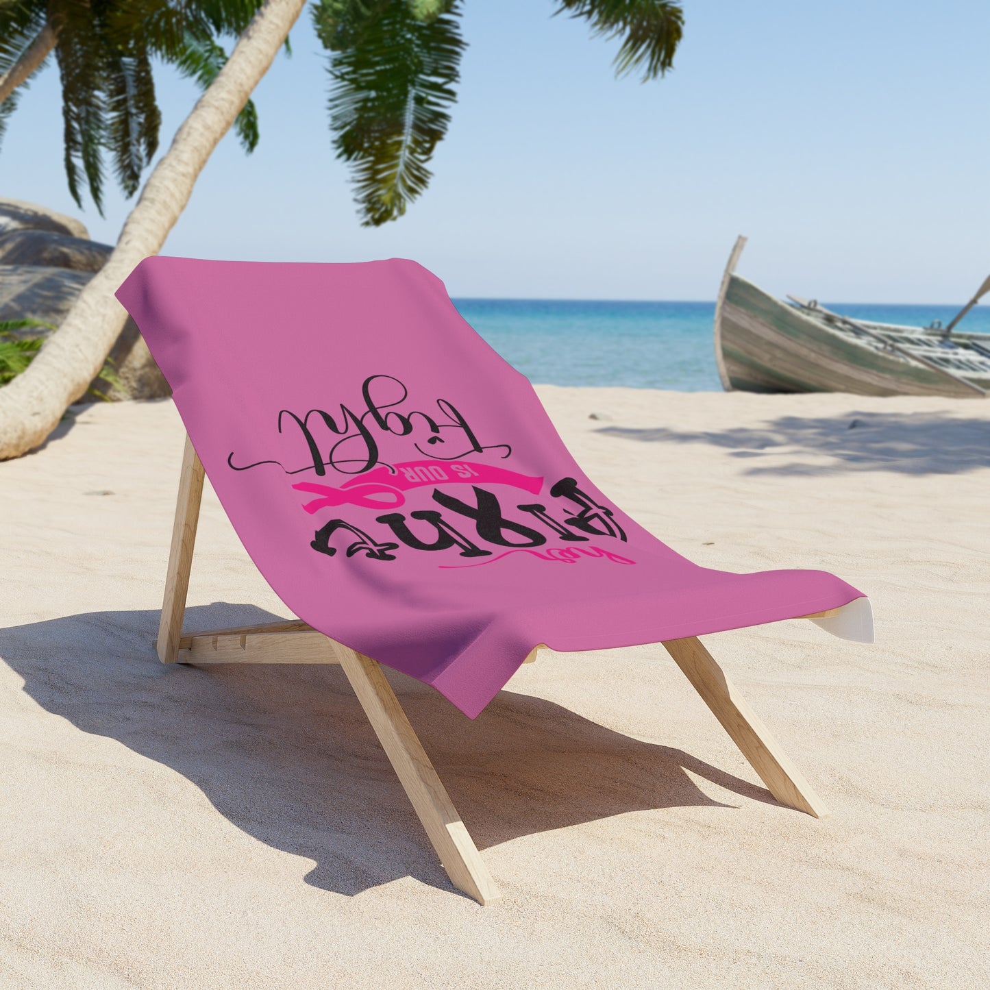 Empowering Beach Towel - Her Fight is Our Fight, Cancer Awareness, Beach Essential, Pink Towel for Summer, Gift for Survivors