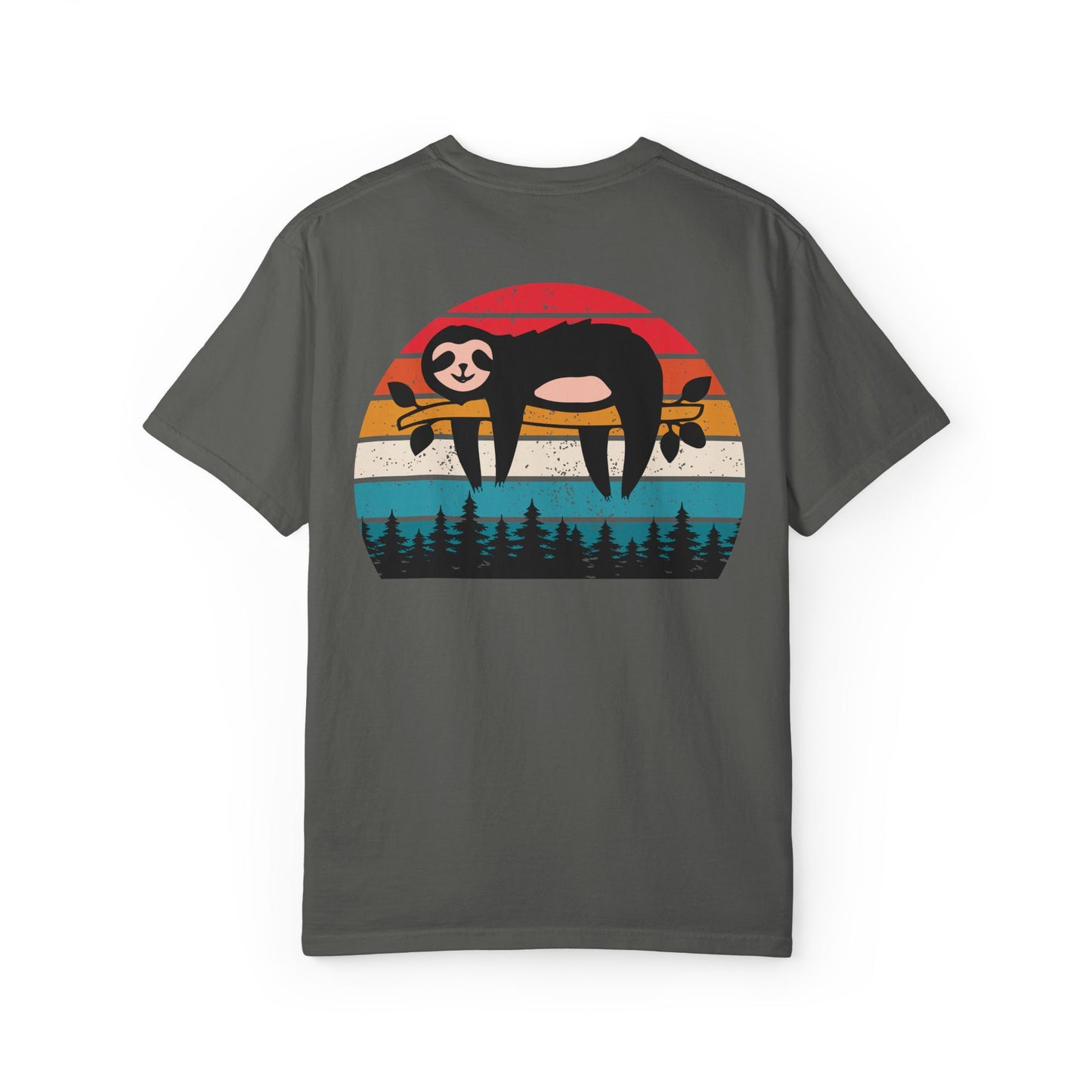 Chill Vibes Unisex Garment-Dyed T-Shirt - Retro Sloth & Sunset Design