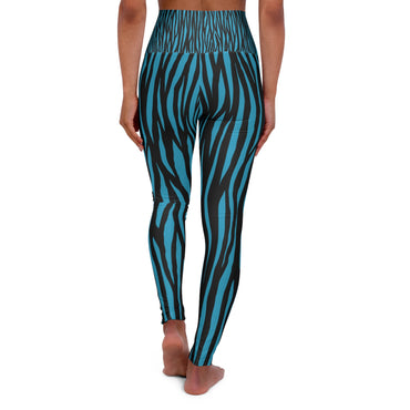 Wild Tigress High Waisted Yoga Leggings - Blue & Black Stripes