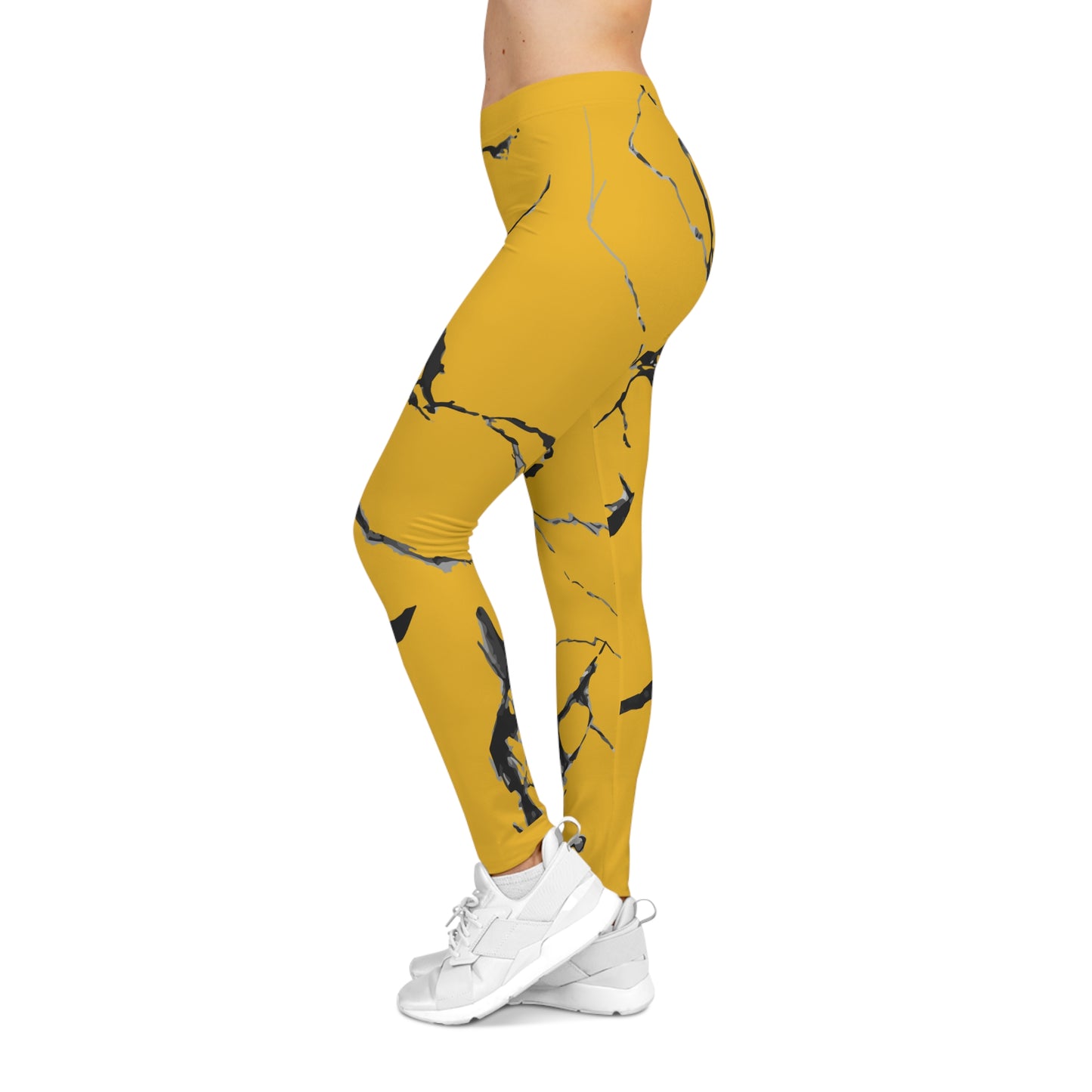 Chic Marble Print Leggings, Stylish Workout Tights, Athleisure Bottoms, Trendy Yellow Activewear, Unique Yoga Pants