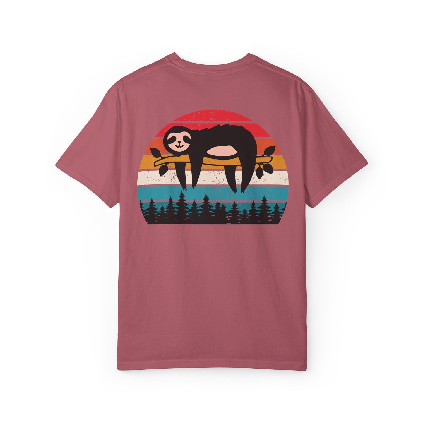 Chill Vibes Unisex Garment-Dyed T-Shirt - Retro Sloth & Sunset Design