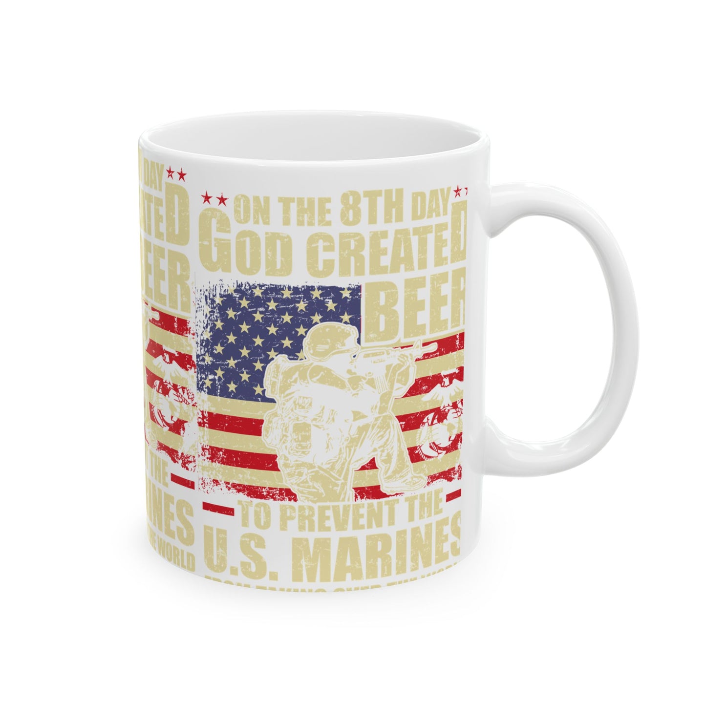 Ceramic Mug, God Created Beer Design, US Marines Gift, Independence Day, Military Coffee Cup
