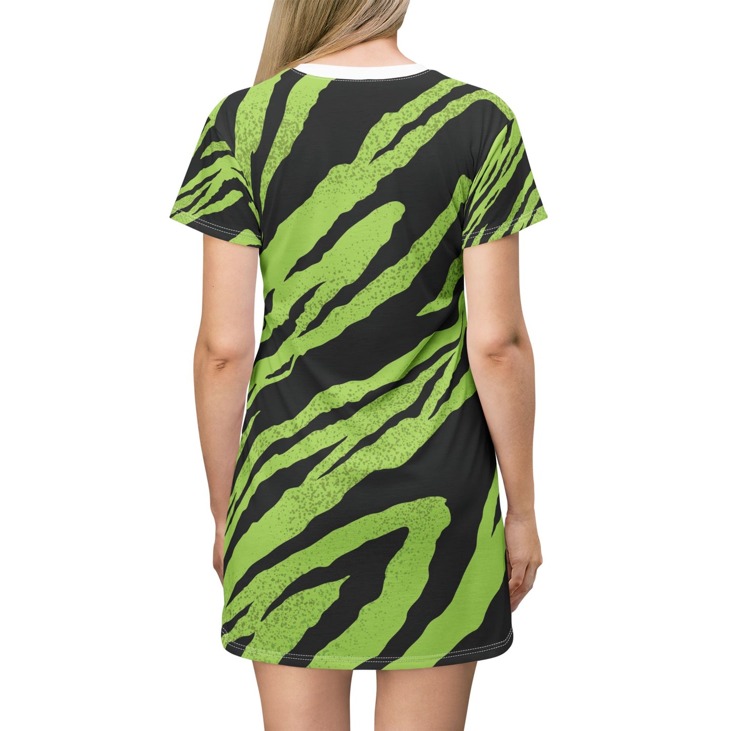 Bold Green Zebra Print T-Shirt Dress for Stylish Everyday Wear