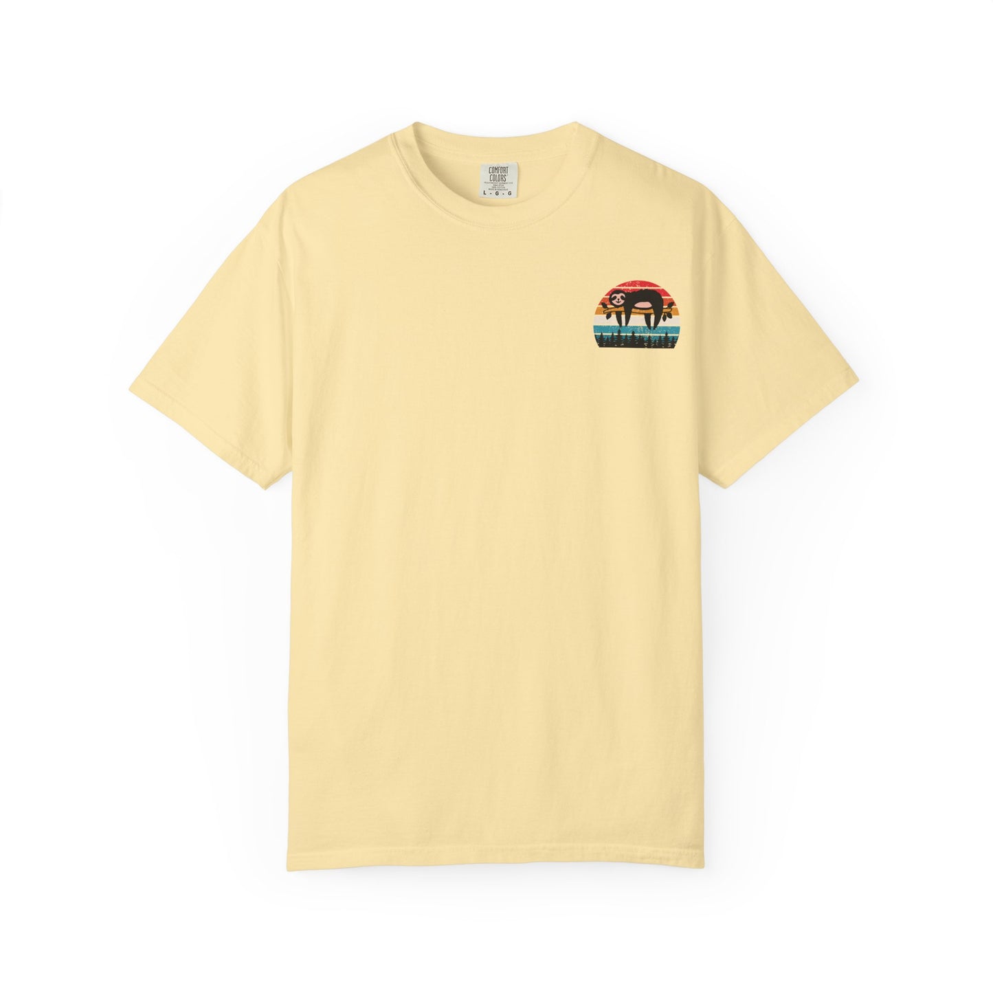 Chill Vibes Unisex Garment-Dyed T-Shirt - Retro Sloth & Sunset Design