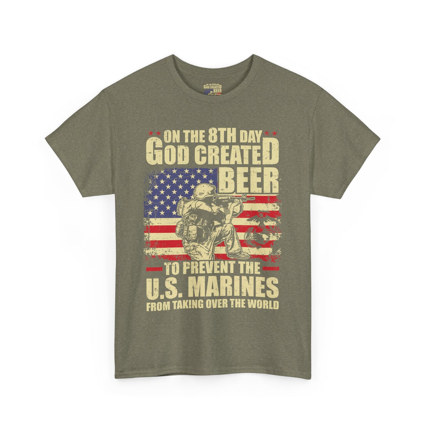 God Created Beer Unisex Heavy Cotton Tee, Fun Patriotic Shirt, Gift for Beer Lovers, US Marines Support, July 4th Celebration