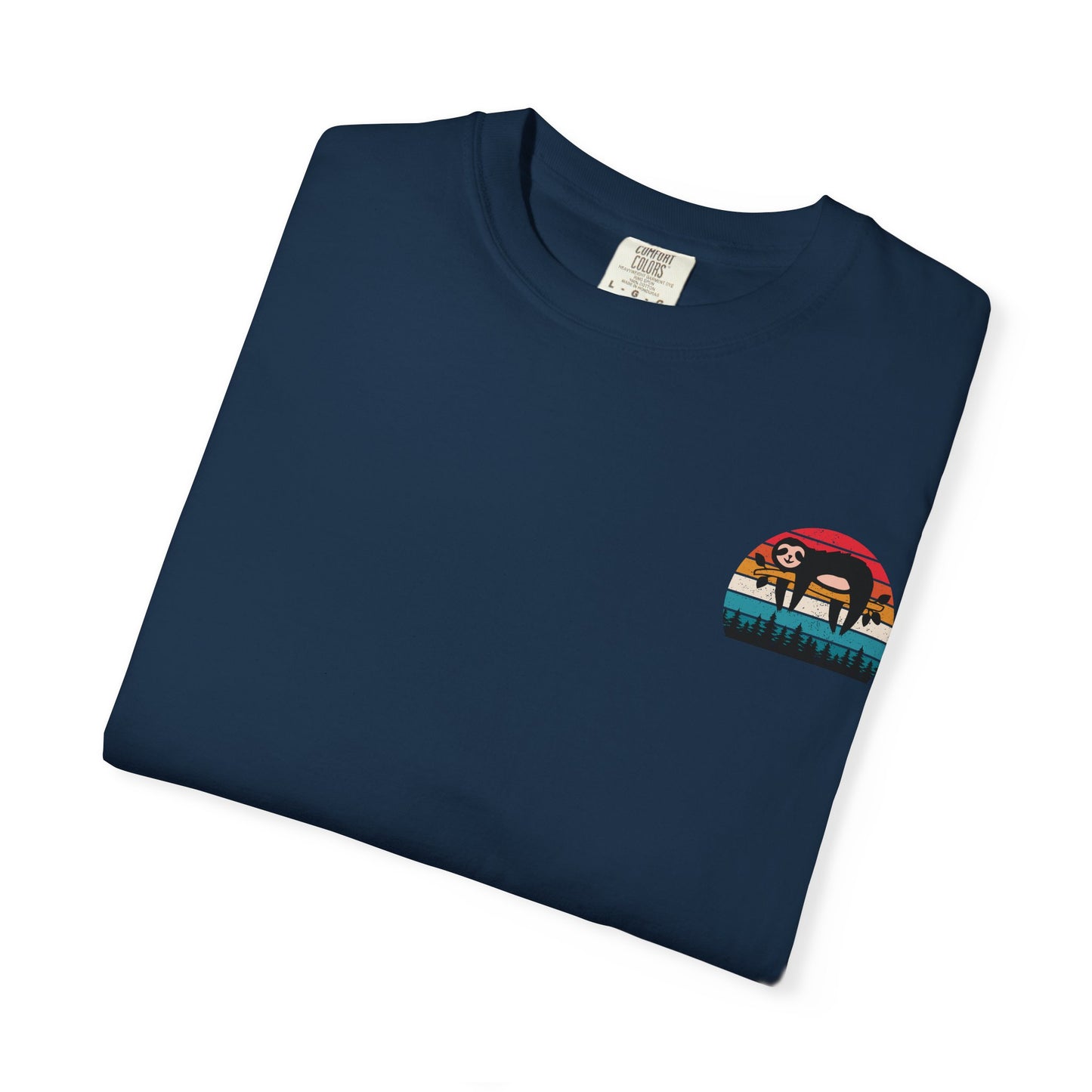 Chill Vibes Unisex Garment-Dyed T-Shirt - Retro Sloth & Sunset Design