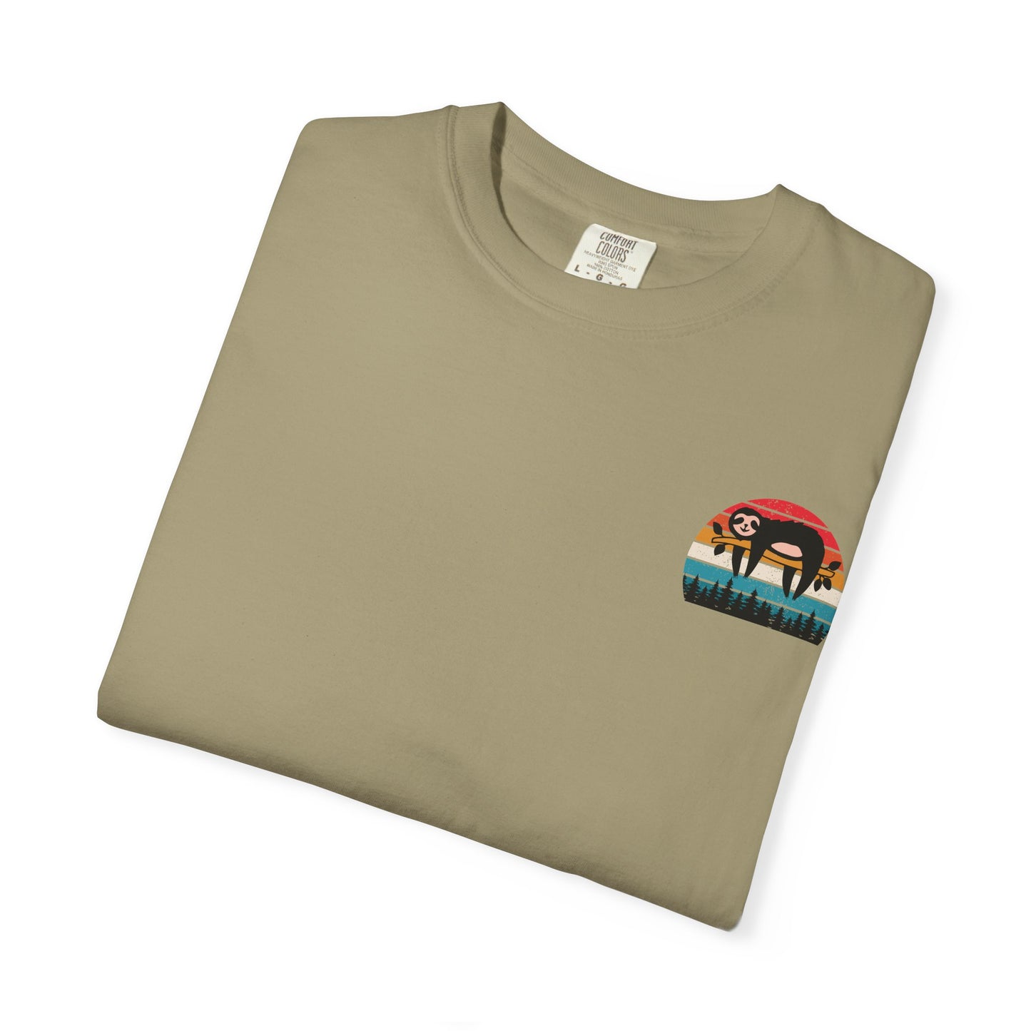 Chill Vibes Unisex Garment-Dyed T-Shirt - Retro Sloth & Sunset Design