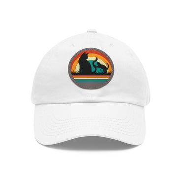 Cats and Sunset Dad Hat - Vintage Leather Patch Cap