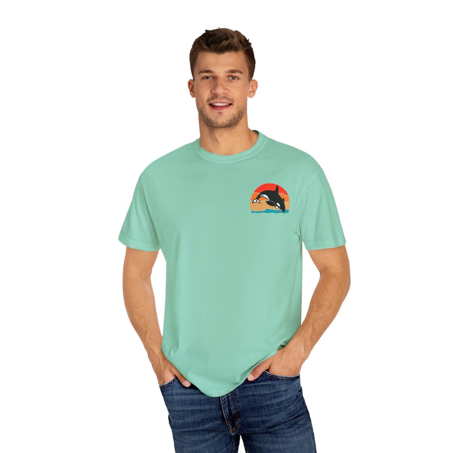 Whale Sunset Graphic T-Shirt - Unisex Garment-Dyed Tee for Ocean Lovers