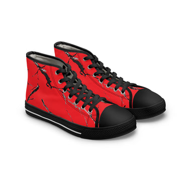 Stylish Women's High Top Sneakers - Red Marble Design