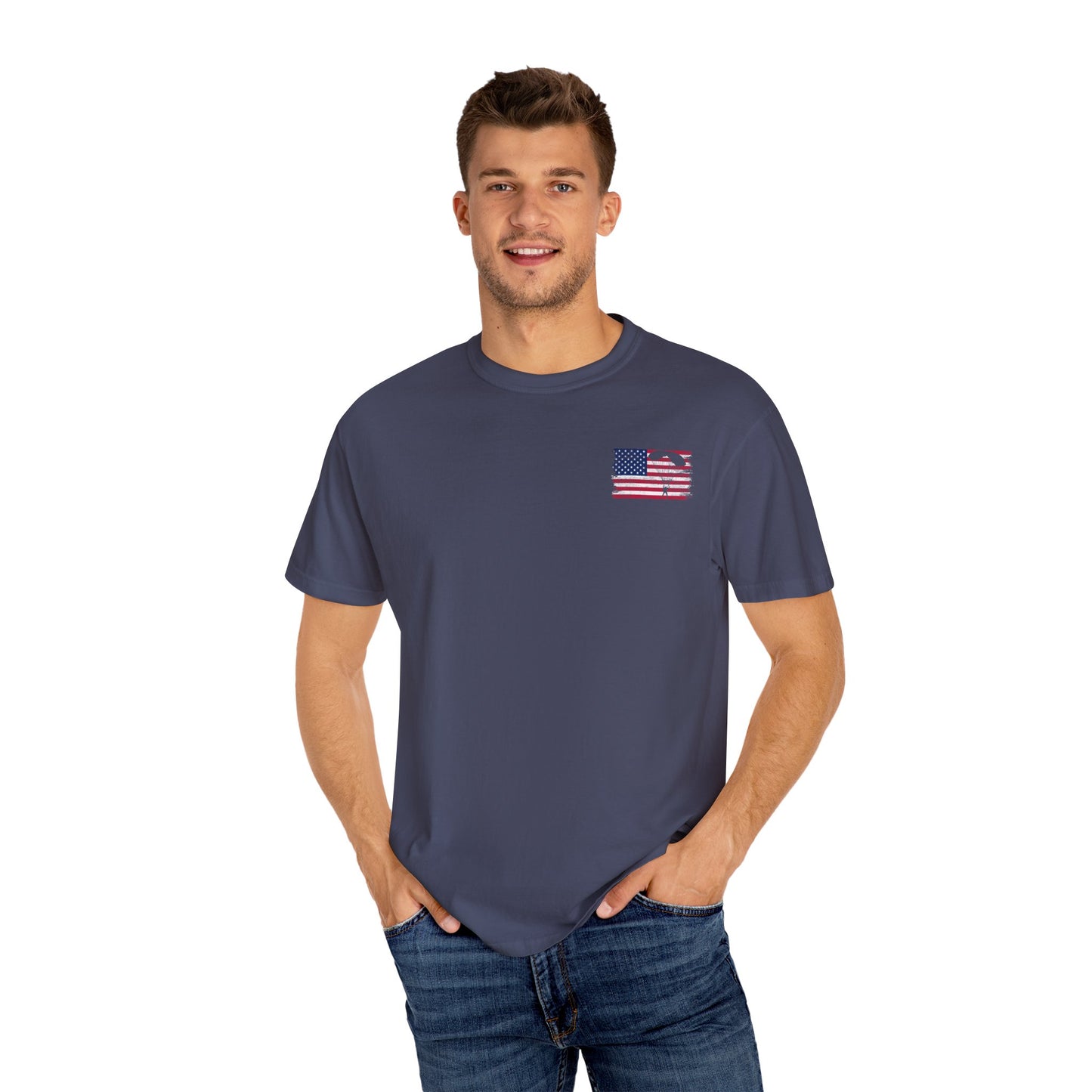 Patriotic Garment-Dyed T-Shirt - Vintage American Flag Design
