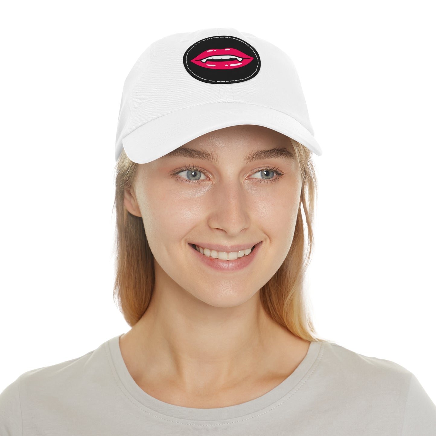 Hat for Men, Stylish Summer Dad Cap with Leather Patch, Trendy Bold Lip Design, Casual Baseball Hat, Fashionable Accessory