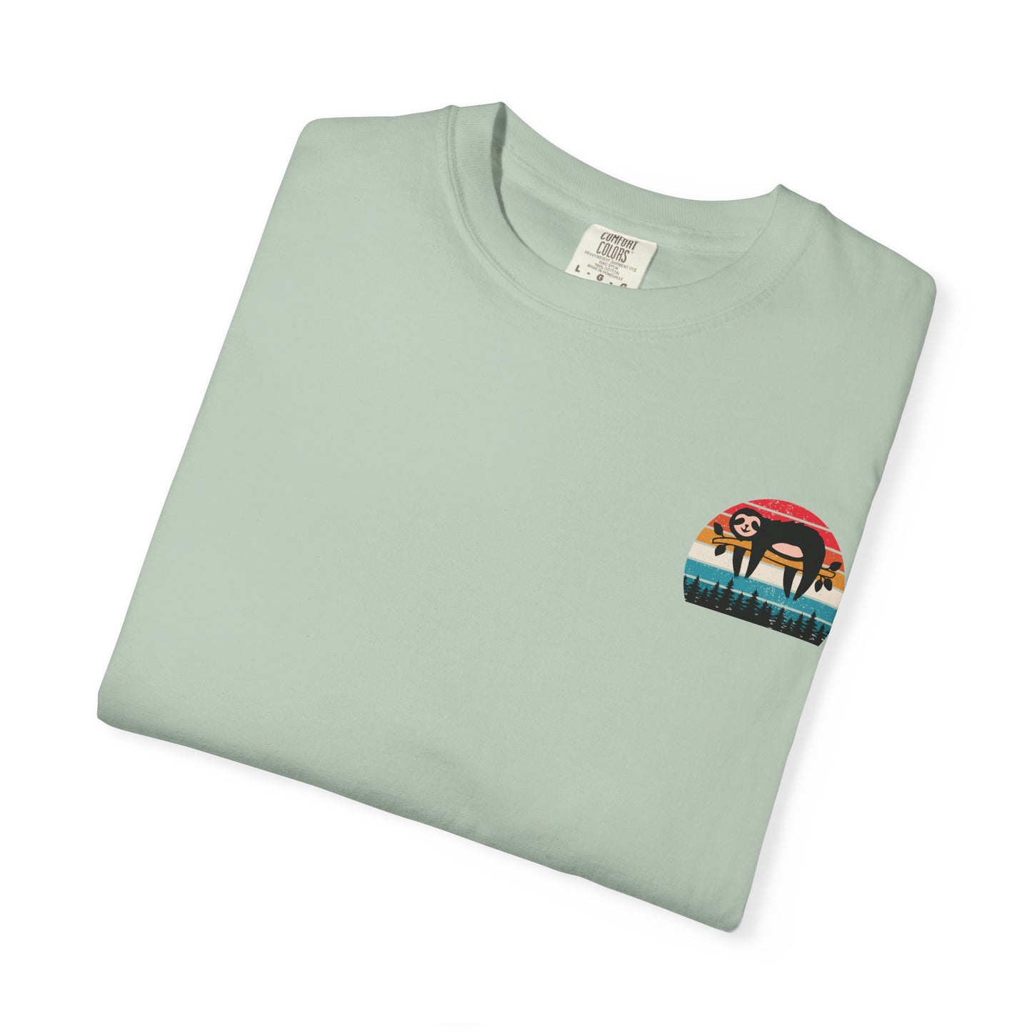 Chill Vibes Unisex Garment-Dyed T-Shirt - Retro Sloth & Sunset Design