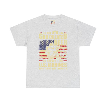 God Created Beer Unisex Heavy Cotton Tee, Fun Patriotic Shirt, Gift for Beer Lovers, US Marines Support, July 4th Celebration