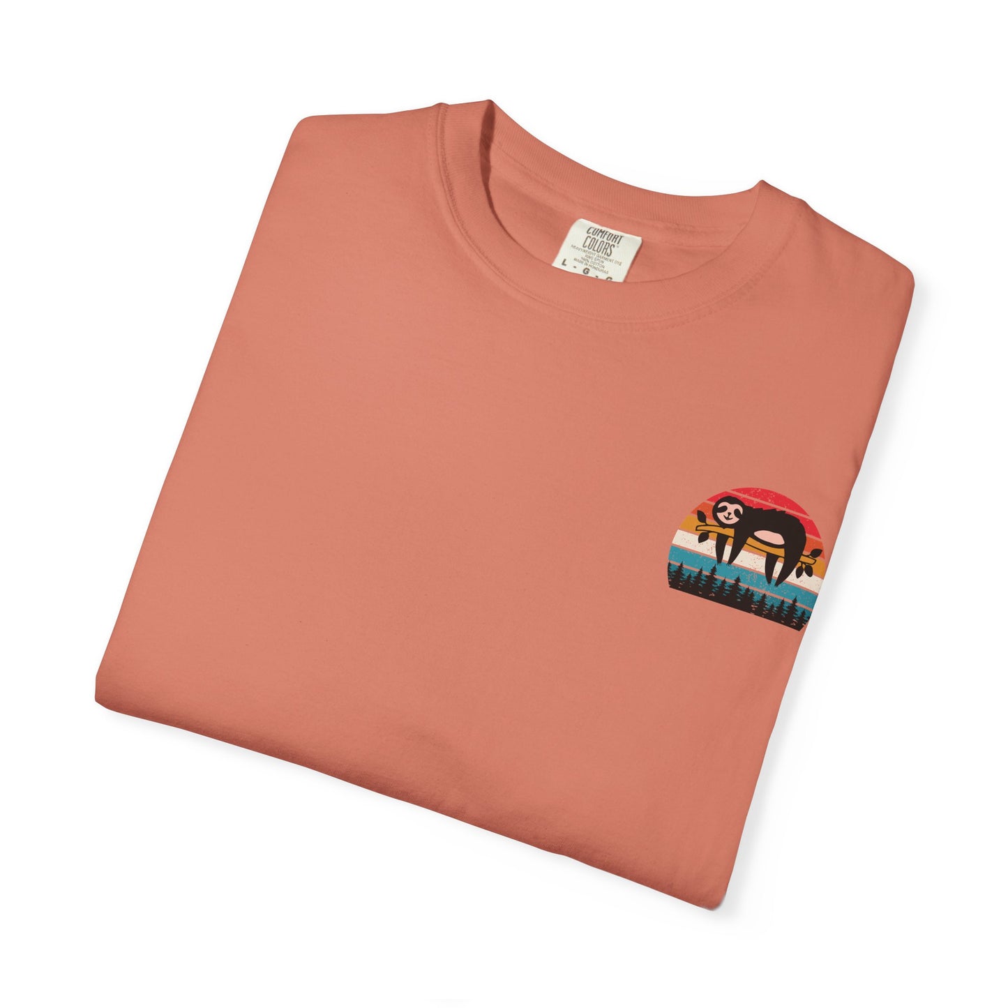 Chill Vibes Unisex Garment-Dyed T-Shirt - Retro Sloth & Sunset Design