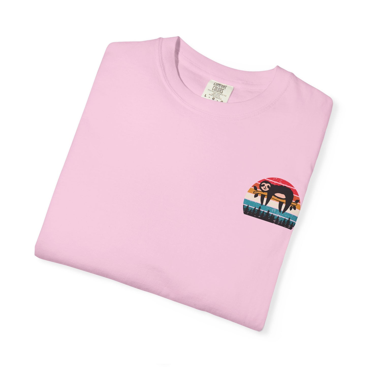Chill Vibes Unisex Garment-Dyed T-Shirt - Retro Sloth & Sunset Design