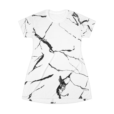Chic Black and White Marble T-Shirt Dress for Casual Elegance