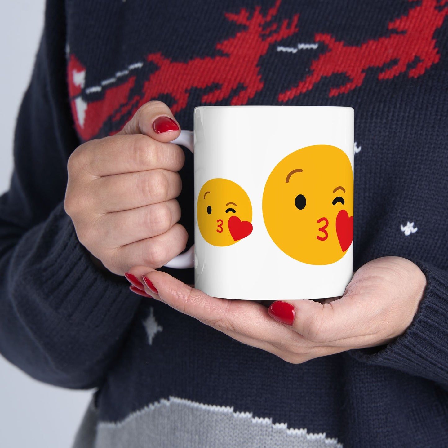 Kiss Emoji Ceramic Mug | Cute 11oz & 15oz Coffee Cup for Love & Friendship