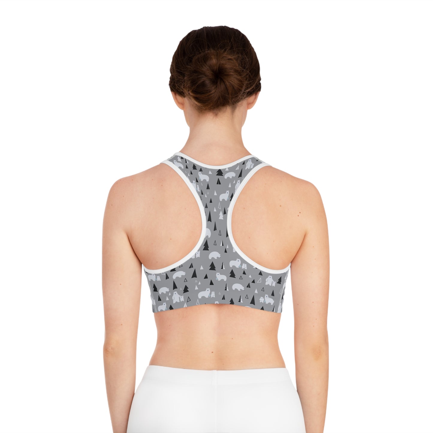 Adventure-Ready Sports Bra with Bear and Tree Print