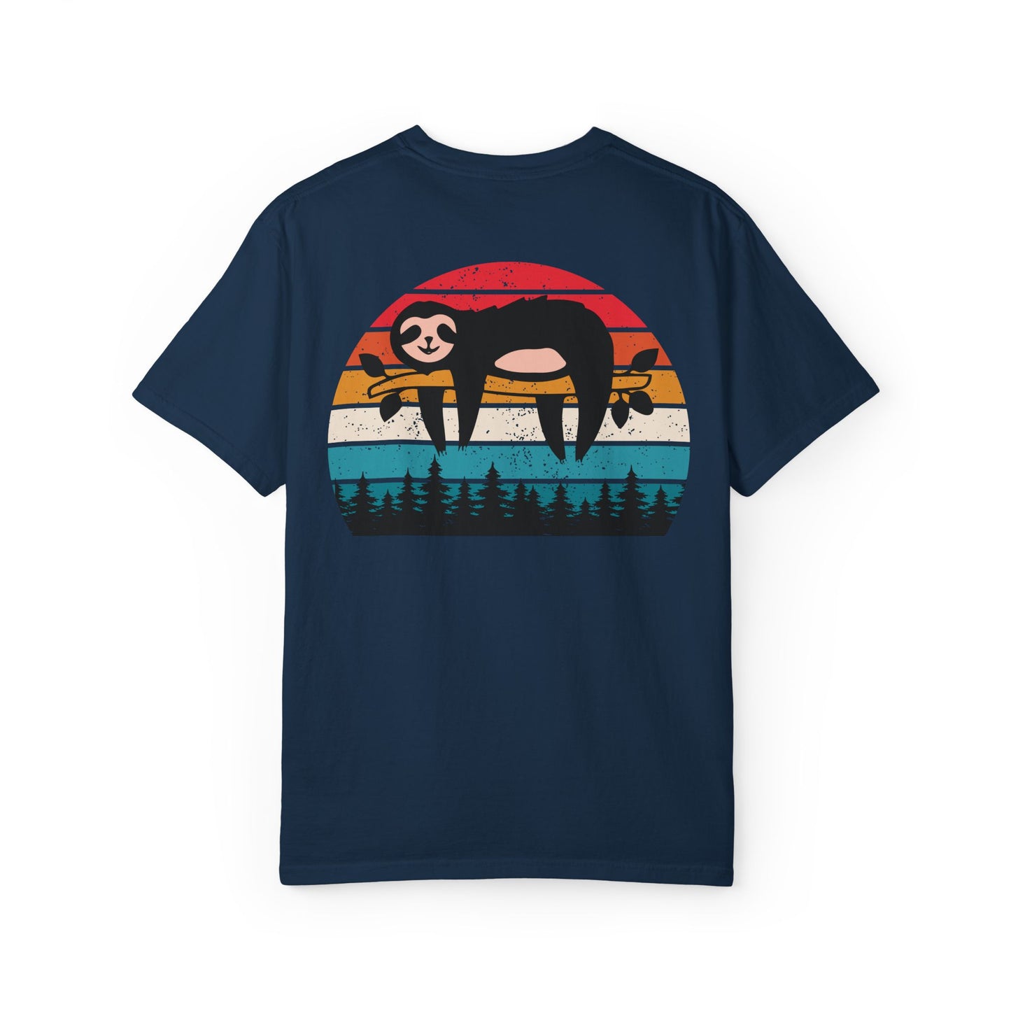Chill Vibes Unisex Garment-Dyed T-Shirt - Retro Sloth & Sunset Design