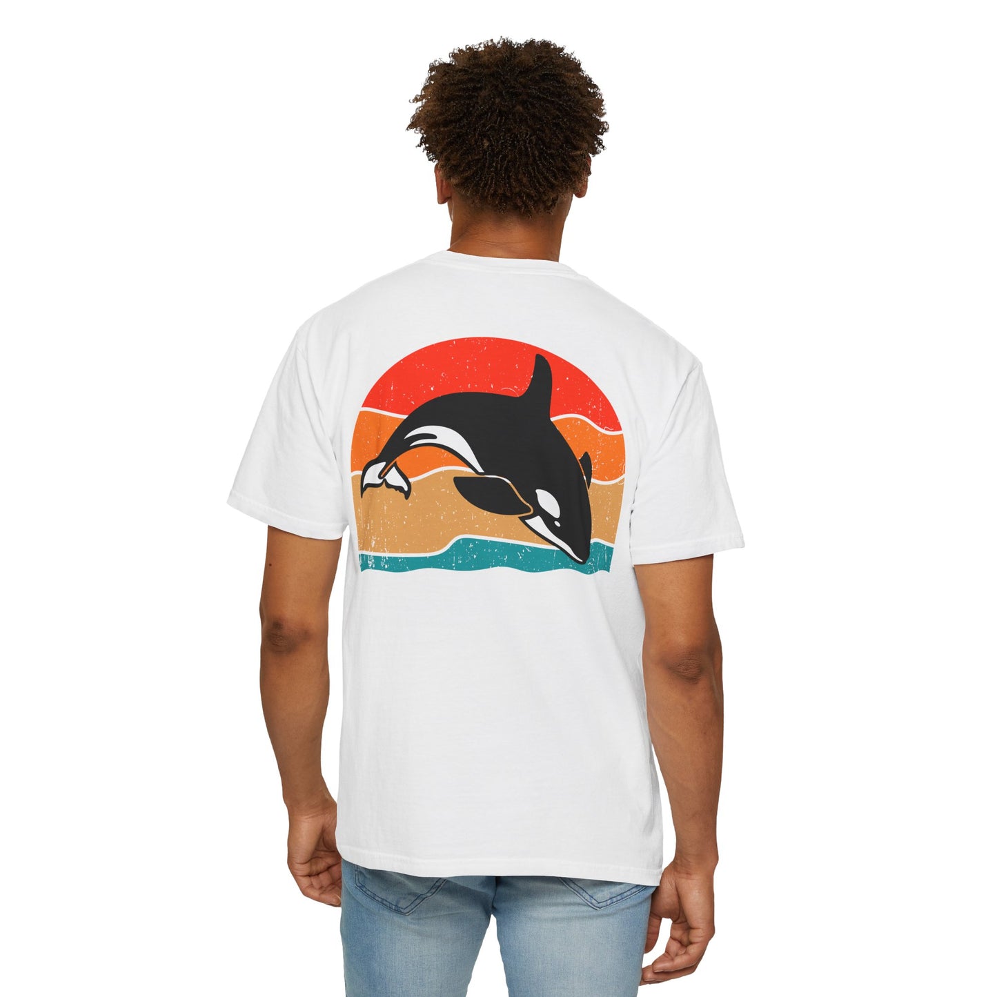 Ocean Sunset Orca Unisex T-Shirt - Relaxed, Vibrant Beach Vibes