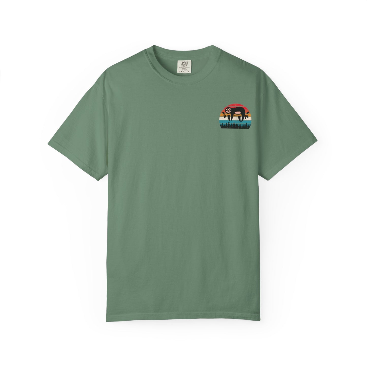 Chill Vibes Unisex Garment-Dyed T-Shirt - Retro Sloth & Sunset Design
