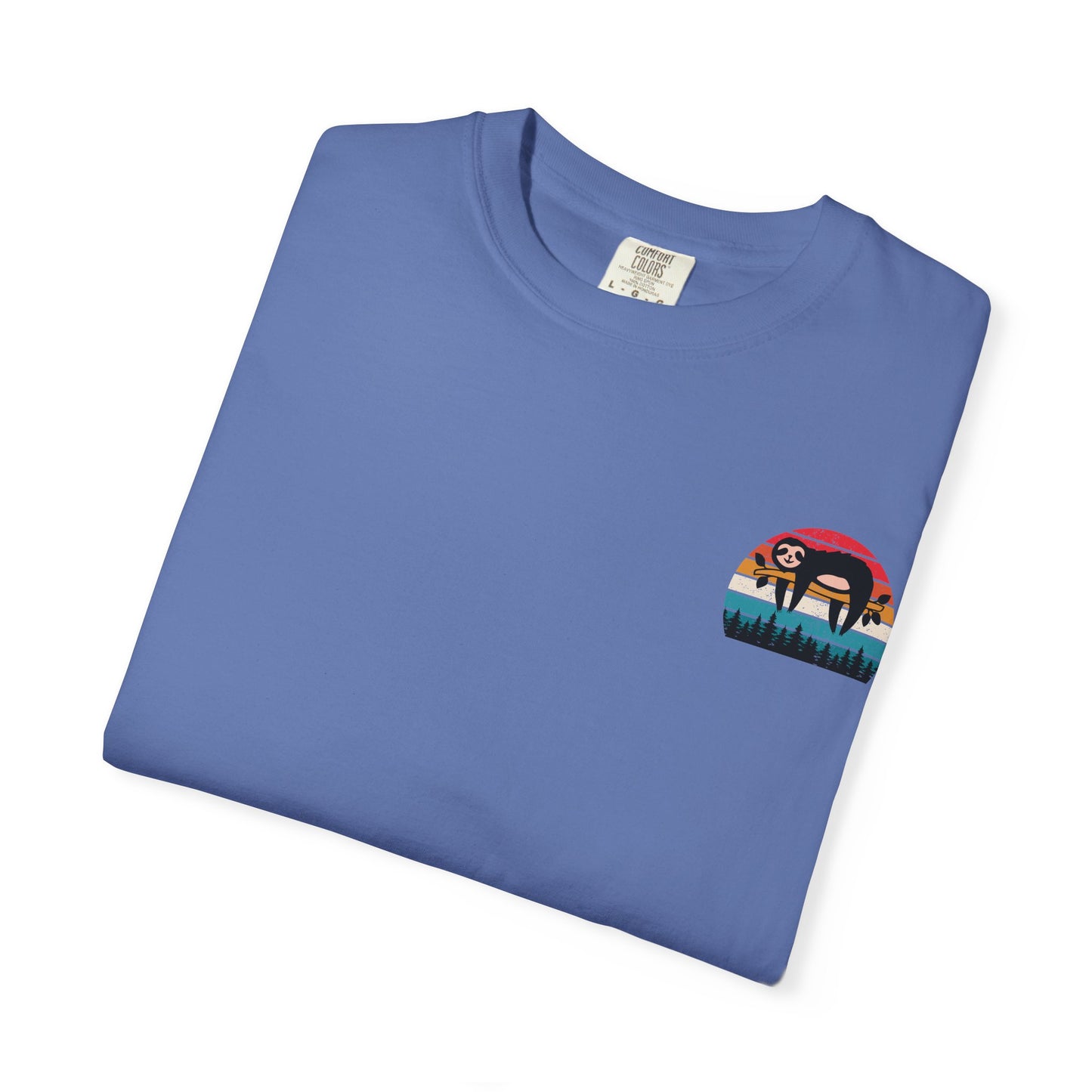 Chill Vibes Unisex Garment-Dyed T-Shirt - Retro Sloth & Sunset Design