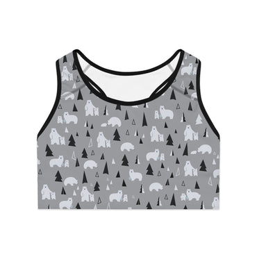 Adventure-Ready Sports Bra with Bear and Tree Print