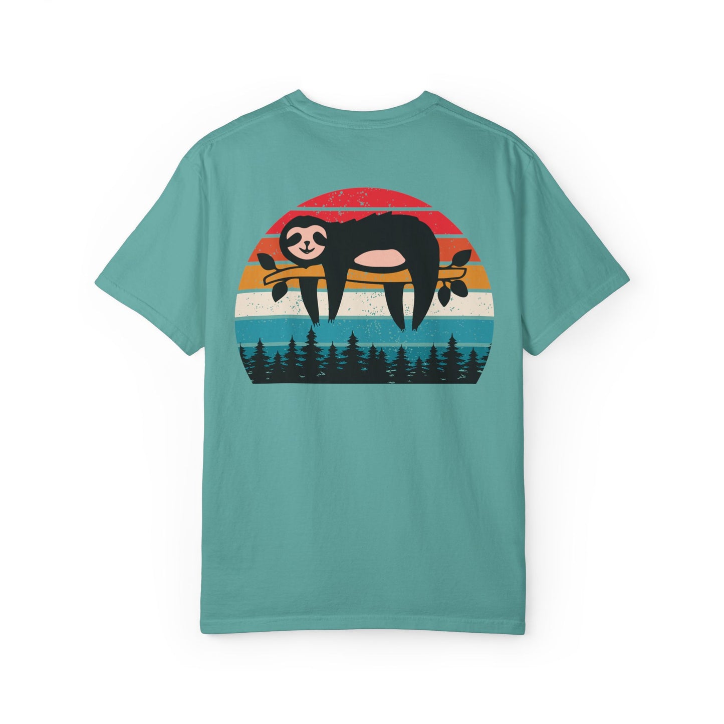 Chill Vibes Unisex Garment-Dyed T-Shirt - Retro Sloth & Sunset Design