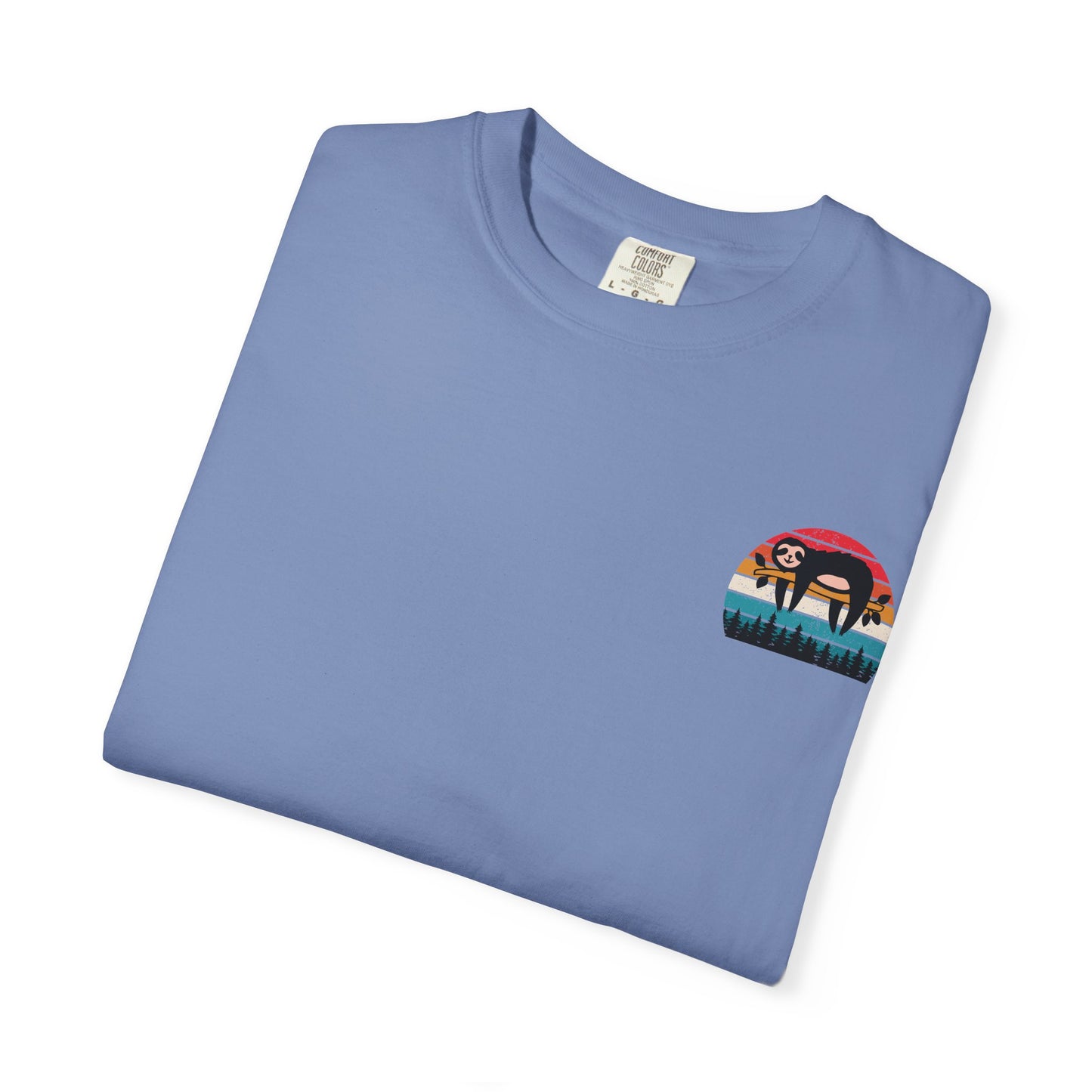 Chill Vibes Unisex Garment-Dyed T-Shirt - Retro Sloth & Sunset Design
